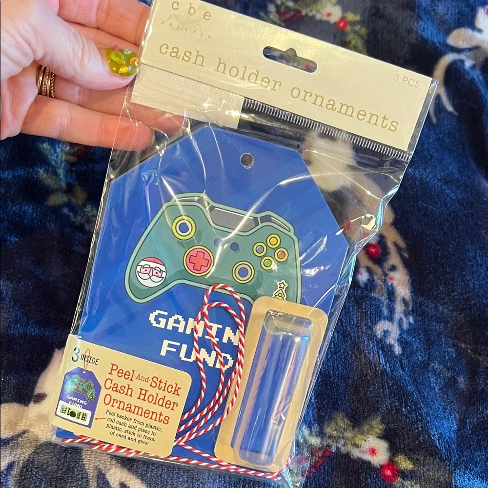 Christmas Gift - Gaming Fund - 3 Blue Cash Holder Ornaments